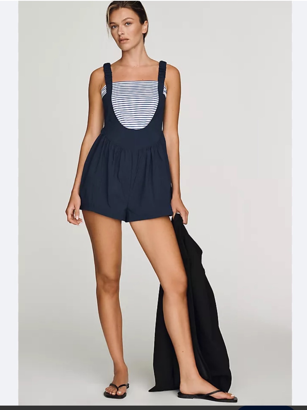 NWT retail $98 size M #Anthropologie. “Twofer Romper” in navy blue.